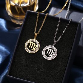 Retiazka s príveskom zverokruhu, oceľ, zirkóny, strieborná farba - "ŠKORPIÓN"