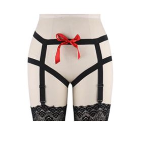 Black-red garter elastic waistband, red bows