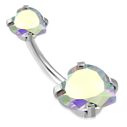 Piercing do pupka z chirurgickej ocele, dúhové zirkónové srdce