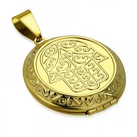 3D medallion for photos of steel, hand of Fatima, gold color, engraving