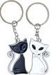 Prívesky na kľúče pre dvoch, čierna a biela mačka