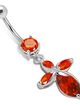 Piercing do brucha z ocele striebornej farby, červené kamienky, kríž