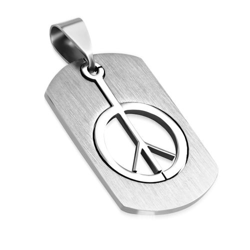 Prívesok symbol "PEACE", známka, chirurgická oceľ - 32x20 mm