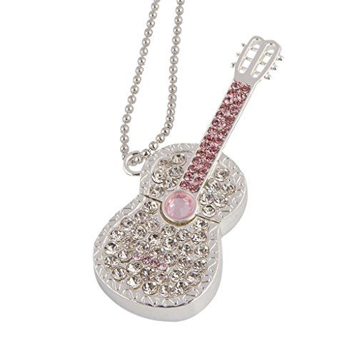 USB náhrdelník pre ženu, gitara striebornej farby s čírymi zirkónmi - 8 GB