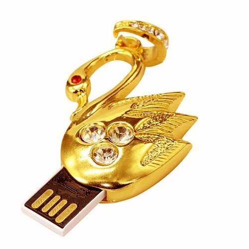 USB náhrdelník pre ženu, labuť zlatej farby so zirkónmi - 8 GB