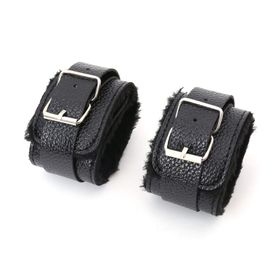 Erotic set, leather handcuffs and mask, black color