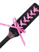 BDSM slapper, black leather, pink ribbon and zircons