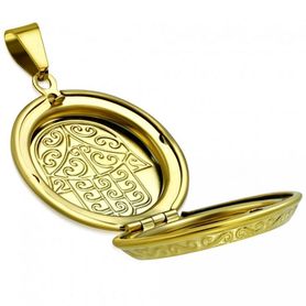 3D medallion for photos of steel, hand of Fatima, gold color, engraving