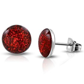 Puzetové náušnice z chirurgickej ocele, červené trblietky