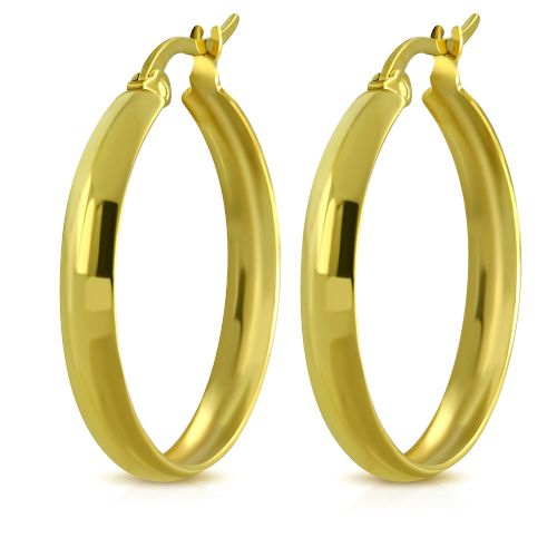 Hladké okrúhle náušnice pre ženu, oceľ zlatej farby - 23 mm