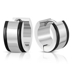 Náušnice striebornej farby z chirurgickej ocele, čierne hrany