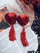 Nálepky na bradavky so strapcom, červené flitrované srdca
