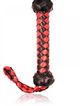 Massive leather whip, red and black color, knitted handle