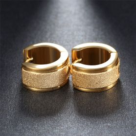 Dámske náušnice z chirurgickej ocele, pieskovaný pás, zlatá farba