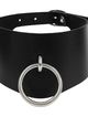 Čierny erotický choker, strieborný kovový krúžok, dvojité zapínanie