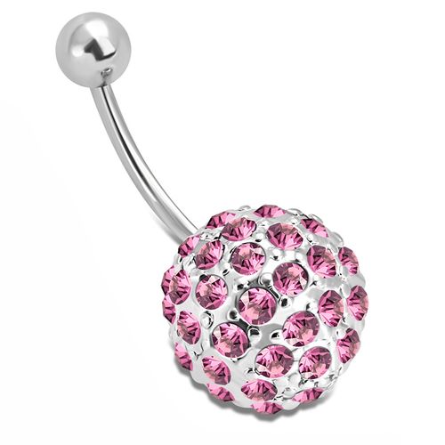 Piercing do brucha z ocele striebornej farby, zikrónová ružová gulička