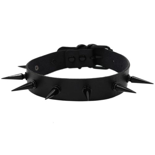 Černý erotický kožený choker, kovové ostny