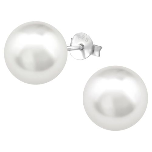 Dámske strieborné náušnice 925, biela lesklá perlička - 10 mm