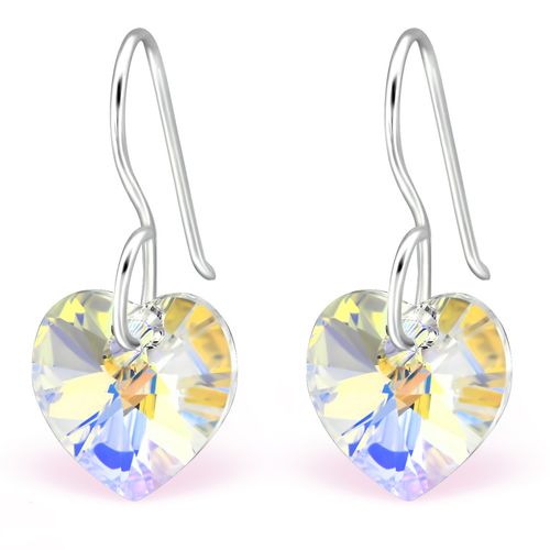 Dámske visiace strieborné náušnice 925, dúhové srdce Swarovski kryštáľ