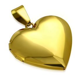 Medailón na fotky, 3D srdce z chirurgickej ocele, zlatá farba