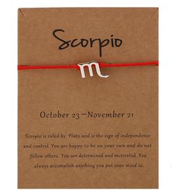 Červený náramok so znamením zverokruhu, zlatá farba - "ŠKORPIÓN"