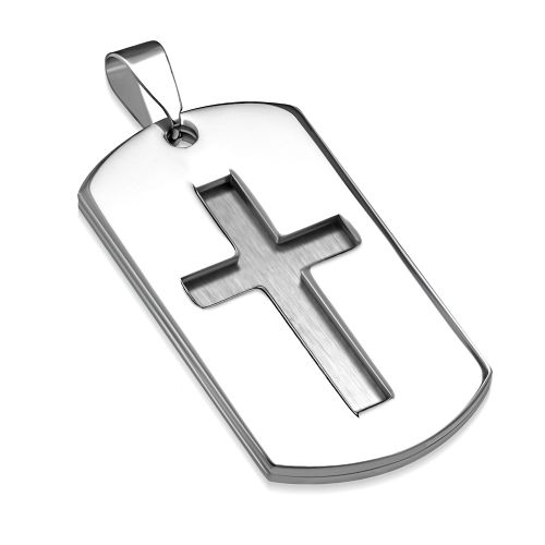 Prívesok dvojitá známka s krížom z chirurgickej ocele 42x23 mm
