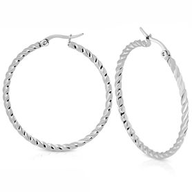 Stočené náušnice kruhy, strieborná farba a oceľ - 35 mm