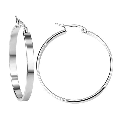 Ploské, okrúhle náušnice pre ženu, oceľ striebornej farby - 40 mm