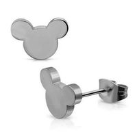 Malé náušnice z chirurgickej ocele, Mickey Mouse striebornej farby