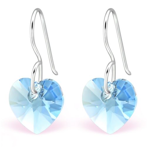 Dámske visiace strieborné náušnice 925, blankytné srdce Swarovski kryštáľ