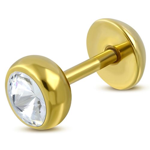 Fake plug zlatej farby so zirkónom, chirurgická oceľ