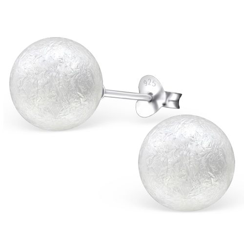 Detské strieborné náušnice 925, biela pieskovaná perlička - 10 mm