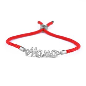 Červený náramok proti urieknutiu, prívesok mama, číre zirkóny - bižutéria