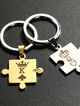 Kľúčenky pre dvoch, puzzle, kráľovná a kráľ, zlatá a strieborná farba