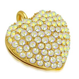 Prívesok 3D srdce so zirkónmi, chirurgická oceľ zlatej farby