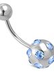 Piercing do pupka z ocele, gulička s blankytnými zirkónmi