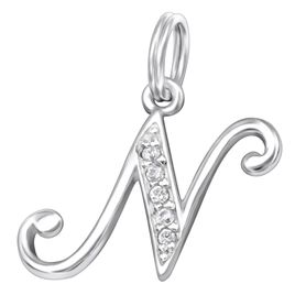 Prívesok zo striebra 925 na retiazku, číre zirkóny a krúžok - Písmenko "N"