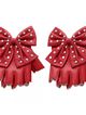 Red leather gloves without fingers, studs and bow