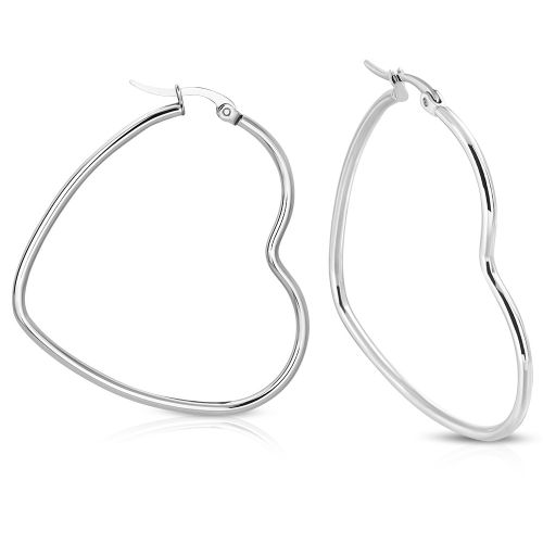 Náušnice srdcia pre ženu z ocele, strieborná farba - 33 mm