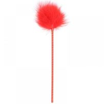 Red feather tickle, handle with ribbon