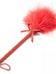 Red feather tickle, knitted drawstring handle