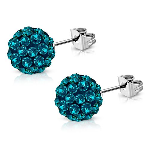 Tyrkysové Shamballa náušnice z chirurgickej ocele - 6 mm