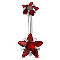 Piercing do pupka z chirurgickej ocele, červené zirkónové hviezdy