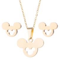 Sada prívesok s retiazkou a náušnice z ocele, Mickey Mouse zlatej farby, výrez