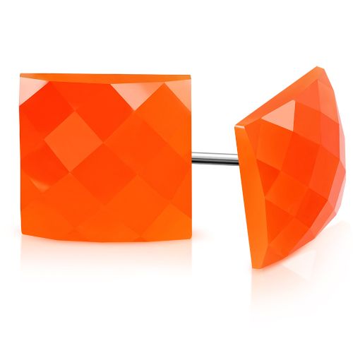 Dámské retro náušnice, oranžový disco štvorec, chirurgická oceľ