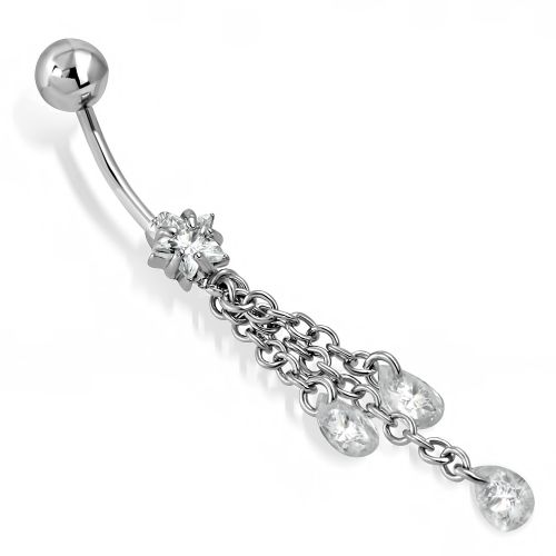 Piercing do brucha z chirurgickej ocele, zirkónová hviezda, retiazky a slzy