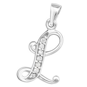 Prívesok zo striebra 925 na retiazku, číre zirkóny - Písmenko "L"
