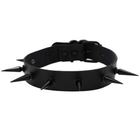 Black erotic leather choker, metal spikes