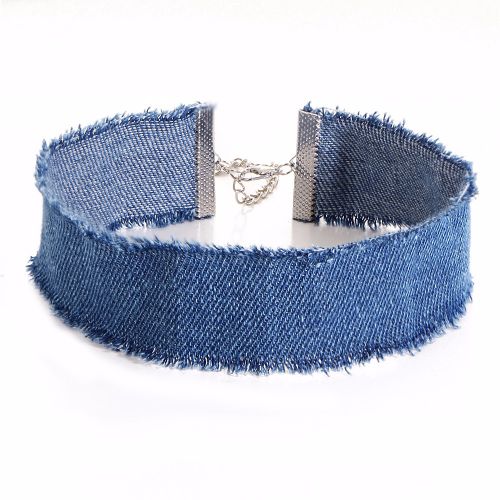 Náhrdelník choker, rifľovina a retiazka striebornej farby - bižutéria
