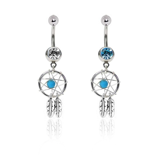 Piercing do pupka so zirkónom, chirurgická oceľ, lapač snov